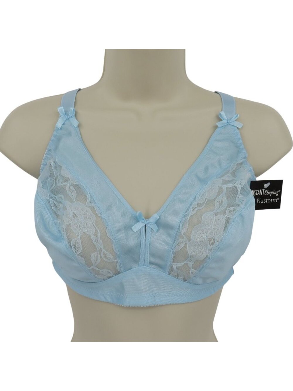 Plusform Instant Shaping 36D Style 1629 Bra Blue Lace Wireless Unlined NEW NWT